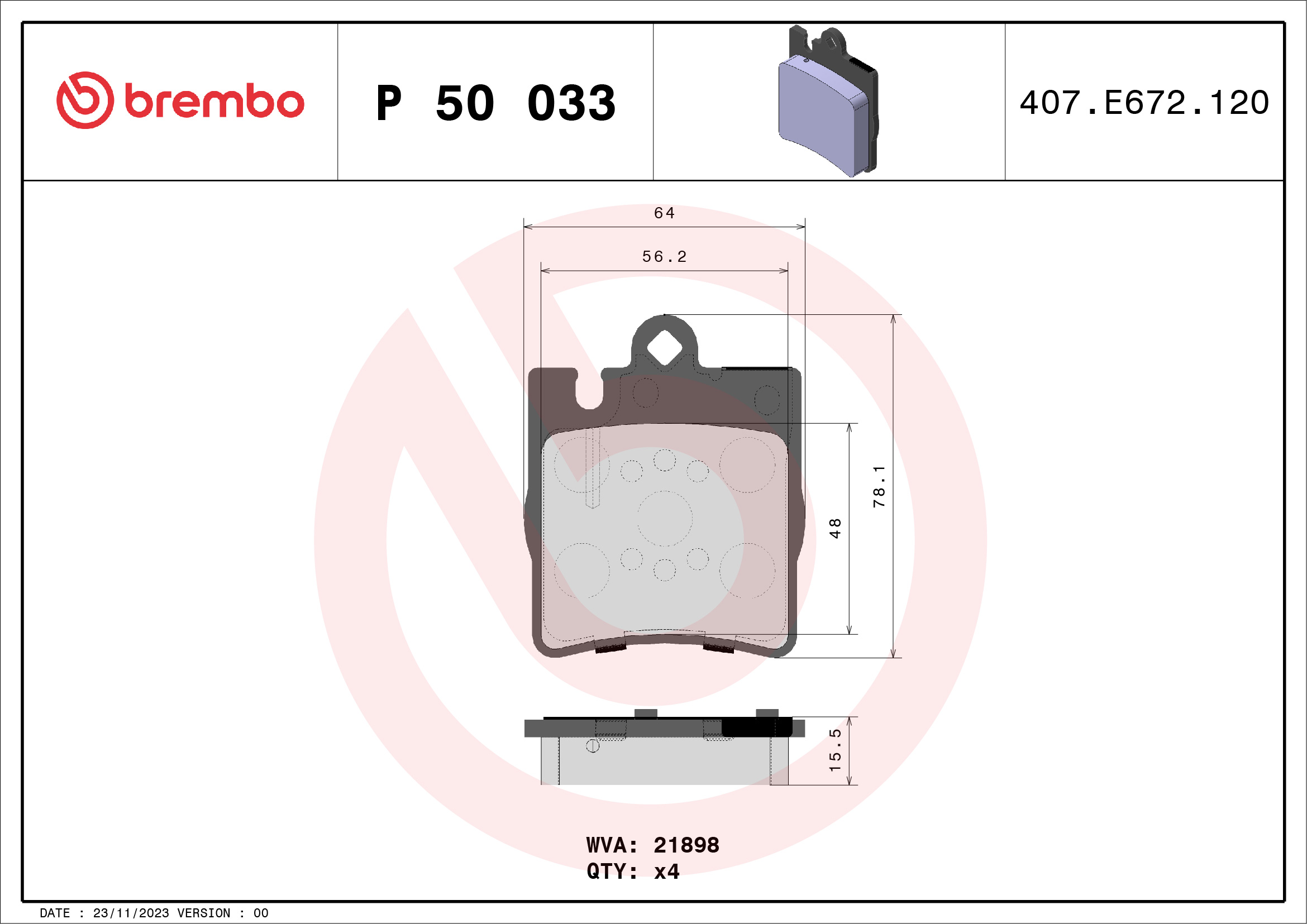 A.B.S. P 50 033 BREMBO Bremsbelagsatz, Scheibenbremse